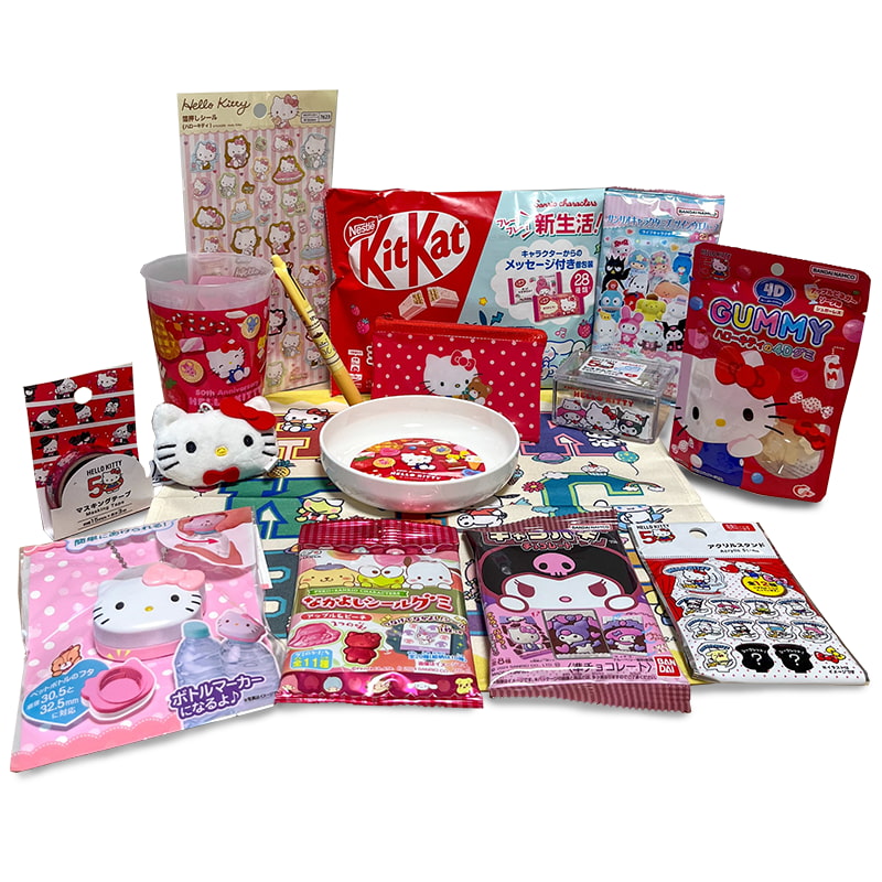 Box Hello Kitty du Japon contenant snacks et goodies à l'effigie des personnages Sanrio